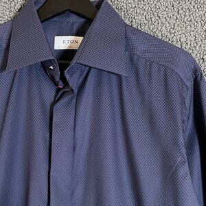 Eton Slim Poplin Concealed Placket Button Up Shirt - Men's Size 41/16 - Purple